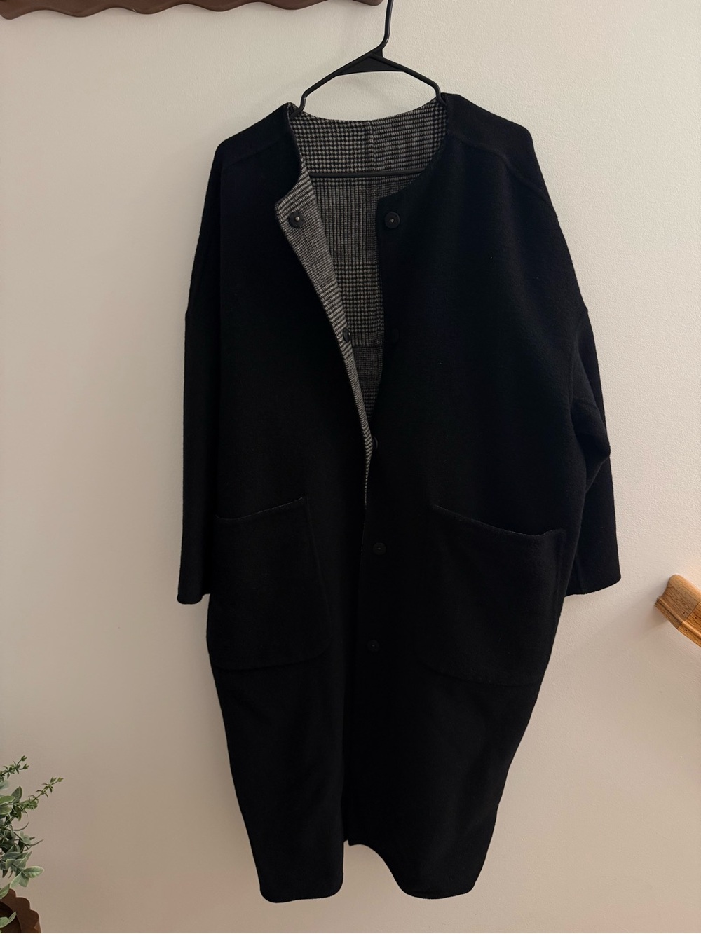 Japan Reversible Black Woman Long Coat - Classic Minimalist Jacket